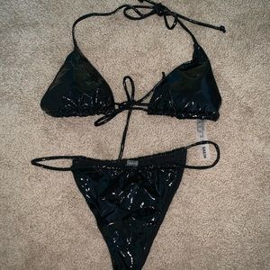 Black leather swimsuit